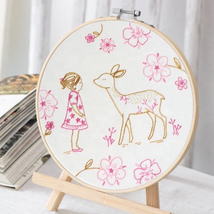 Embroidery DIY Kit - Pink Girl with Deer - Quirk Space