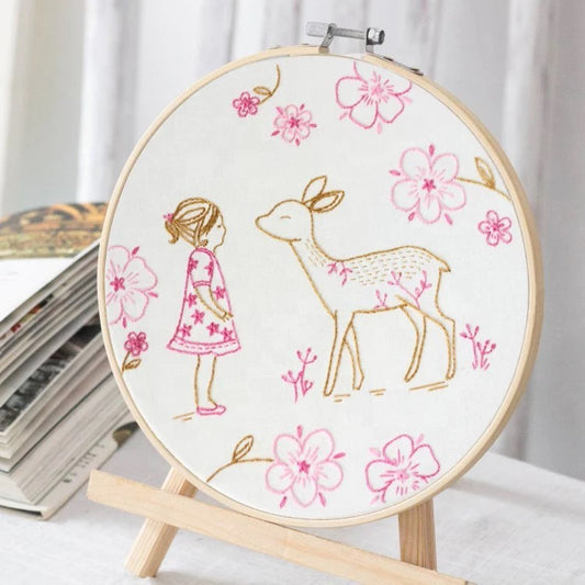 Embroidery DIY Kit - Pink Girl with Deer - Quirk Space