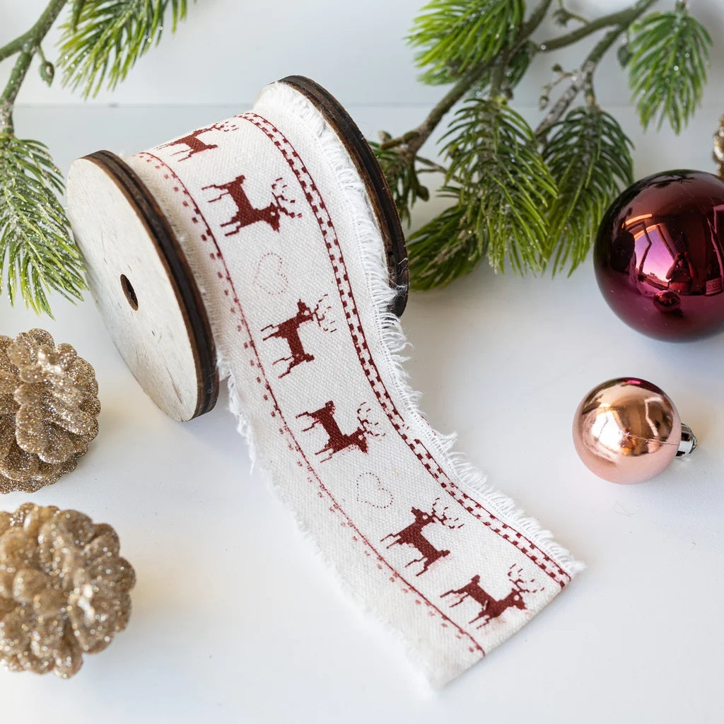 Nordic Christmas Fabric Ribbon with Reindeer - Quirk Space