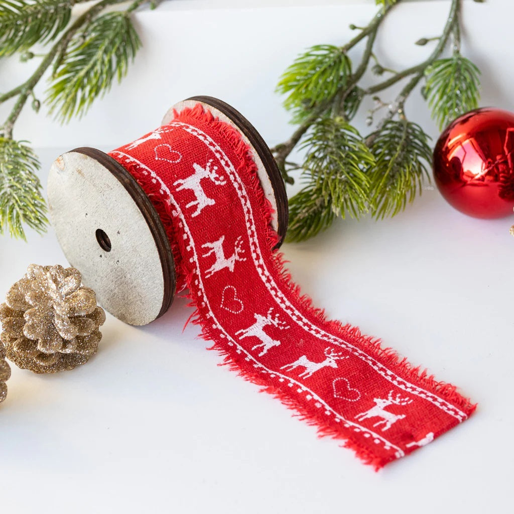 Nordic Christmas Fabric Ribbon with Reindeer - Quirk Space