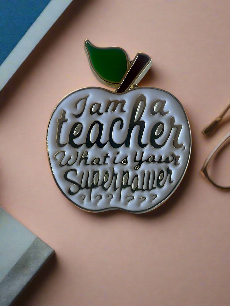 White & Gold Apple Teacher Thank You Pin - Quirk Space