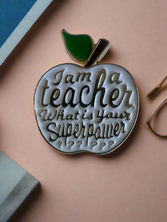White & Gold Apple Teacher Thank You Pin - Quirk Space