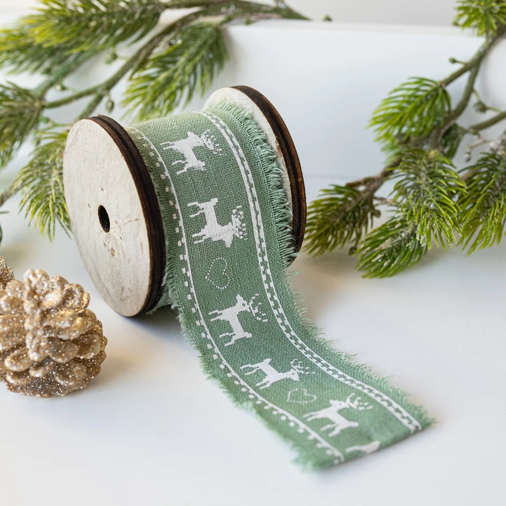 Nordic Christmas Fabric Ribbon with Reindeer – Quirk Space